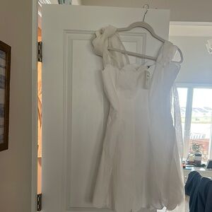 Anthropologie White Asymmetrical Ruffled One Shoulder Dress
